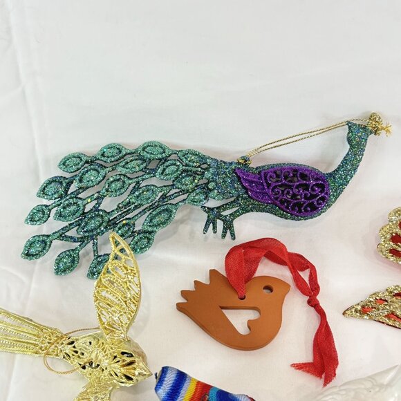 Variety Of 9 Vintage Colourful Glitter Birds Christmas Ornaments Please Read - Picture 2 of 8